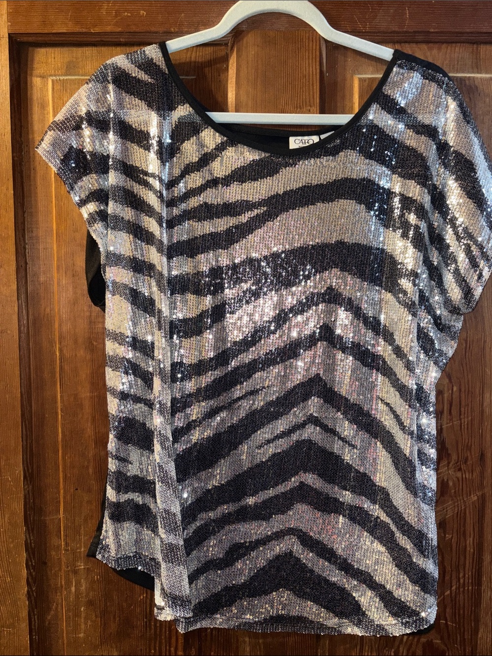 Cato Animal Print Top in Black & Silver Size 18/20W